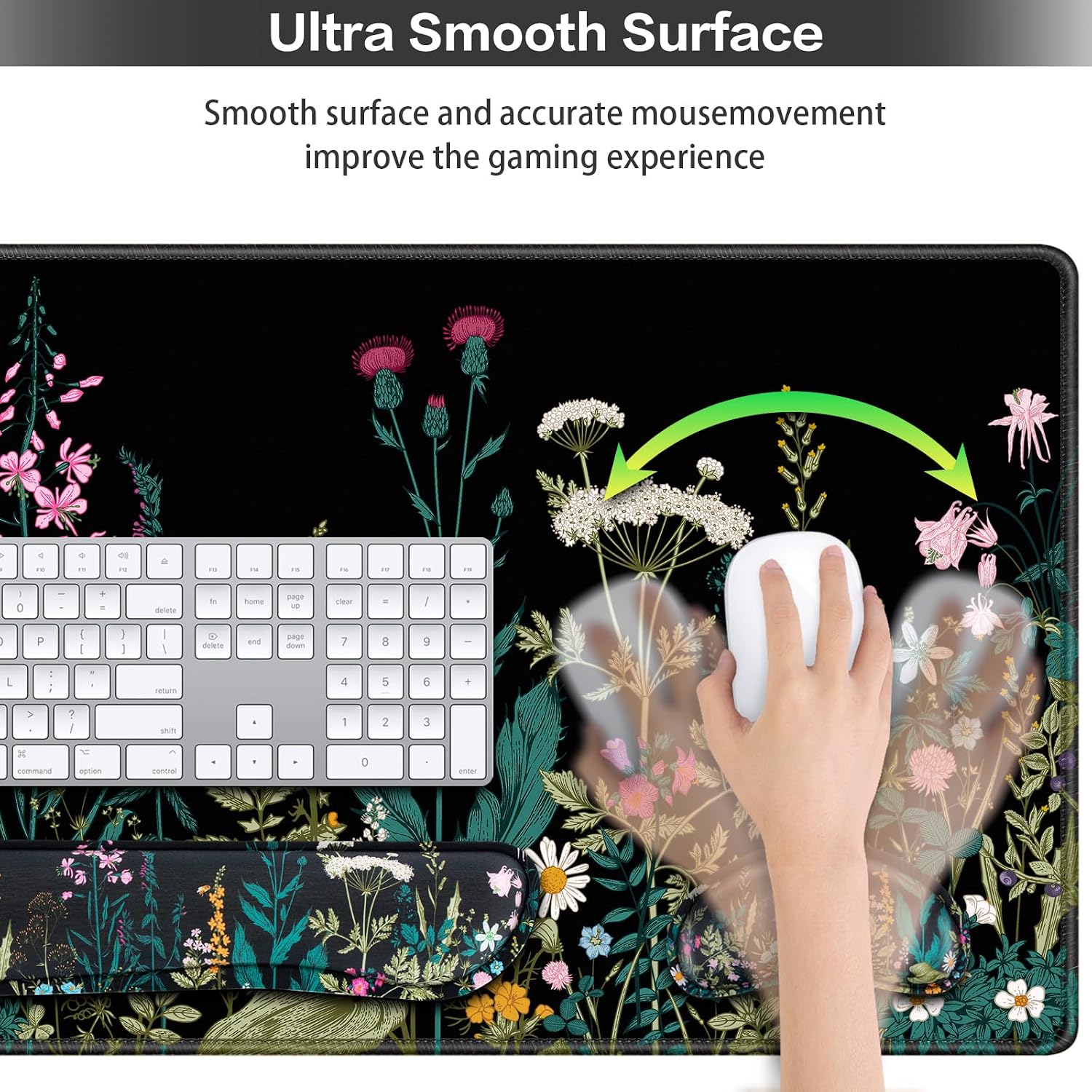Desk Mat, Large Gaming Mouse Pad with Wrist Rest, 4in1 XXL Mousepad Floral | Keyboard Wrist Rest+Mouse Pad Wrist