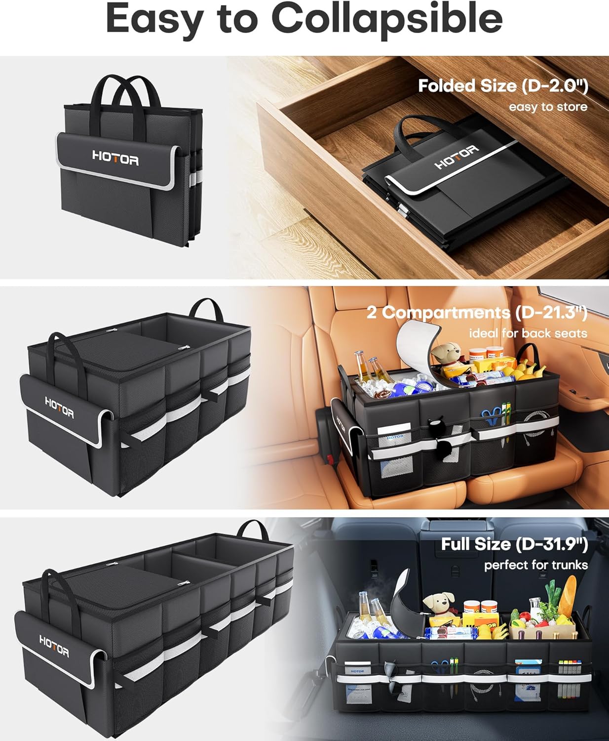 Trunk Organizer - Car Organizer with Built-In Leakproof Car Cooler, Collapsible Trunk Organizer with Cooler for Car