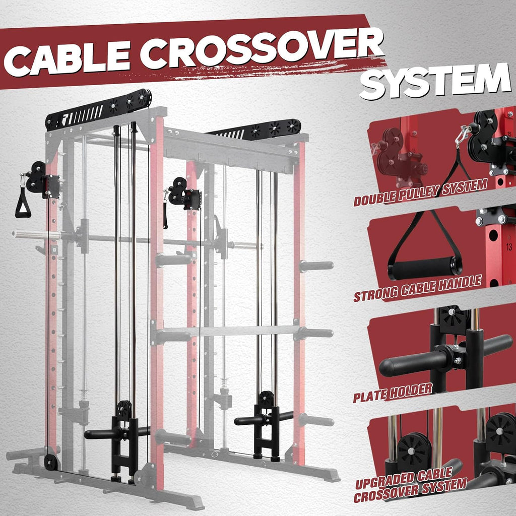M1 Pro Smith Machine Cable Crossover Power Cage Home Gym | Dual 360 Cables, Barbell & Handles, LAT Pulldown, 1850LBS