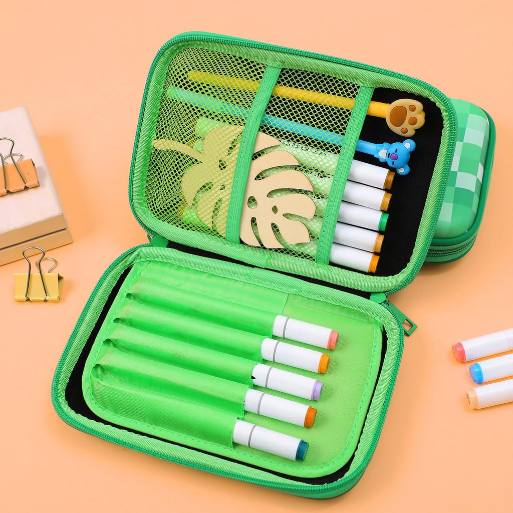 Green Pencil Case Boys Cute School Supply Organizer Cool Pen Box Holder Bag with Zipper for Kids