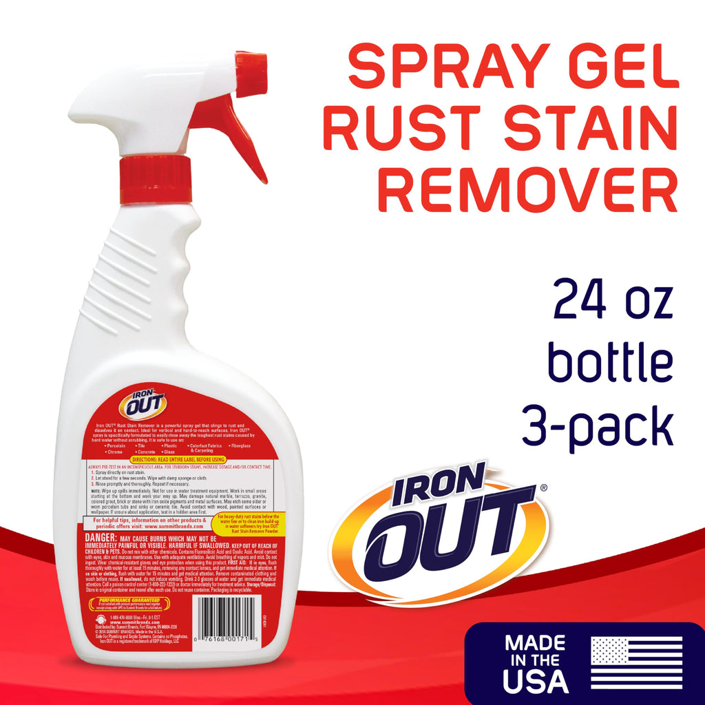 Rust Stain Remover Spray with Cling, No-Scrub Cleaner, 24 oz-3pk