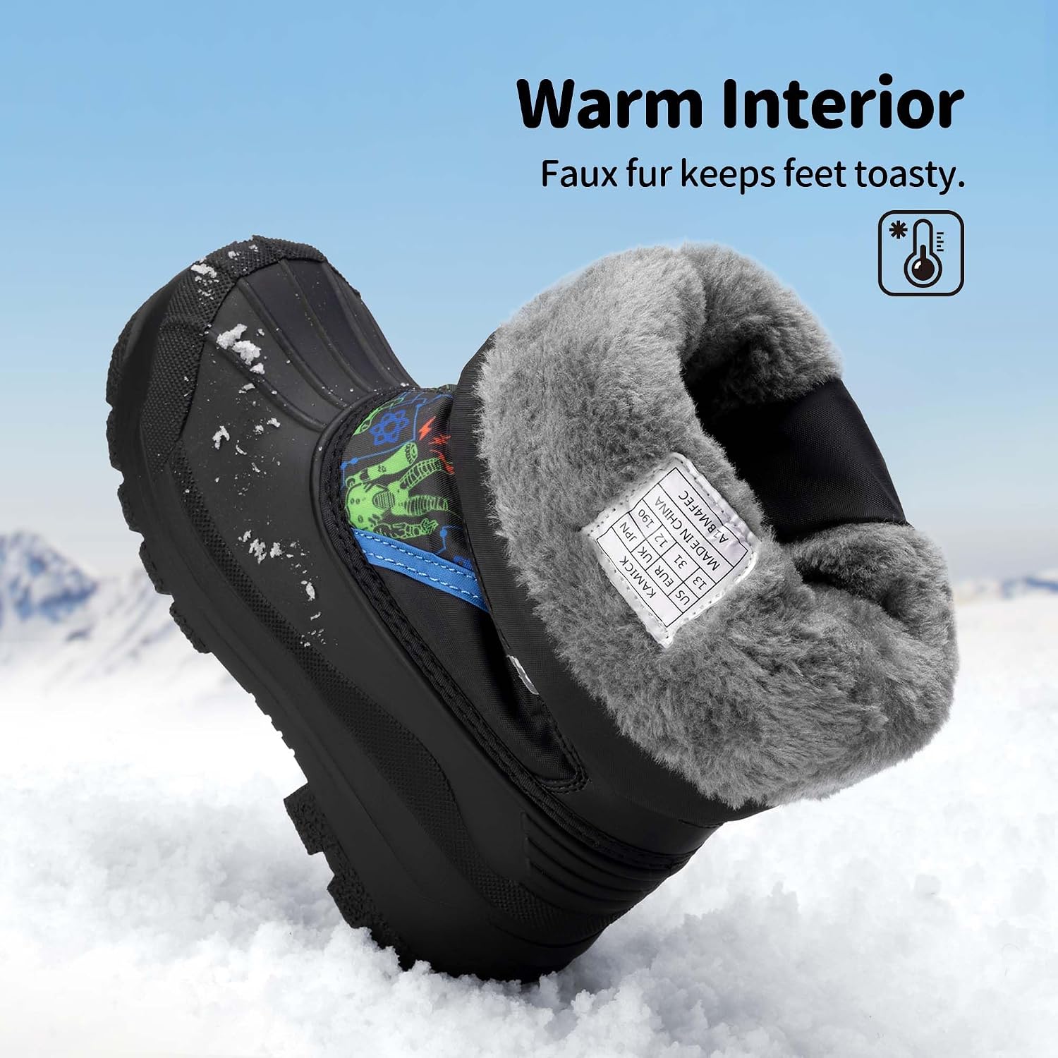 Unisex Snow Waterproof Winter Boots | Warm Faux Fur Lined Outdoor Secure Grip Anti Slip Outsole Easy Wear Windproof