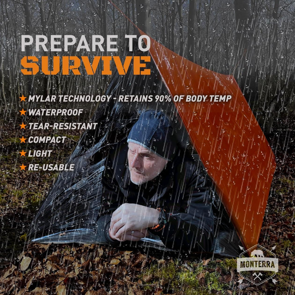 Emergency Tent, 2 Person Survival Shelter, Thermal Mylar, Waterproof, Outdoor Camping Gear and Equipment, Survival