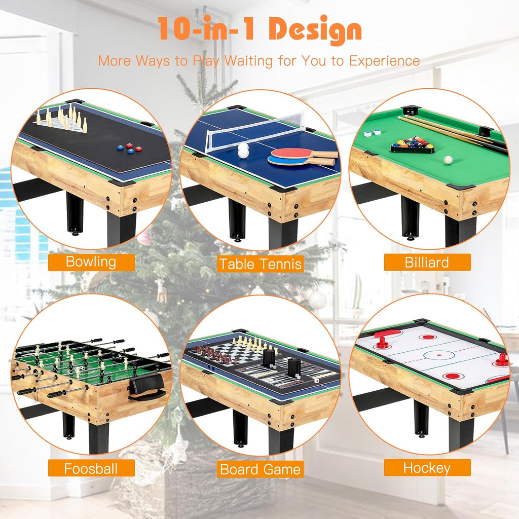 Multi Game Table, 10 in 1 Combo Game Table w/Foosball Table, Hockey, Pool Table, Ping Pong, Shuffleboard, Bowling & 4