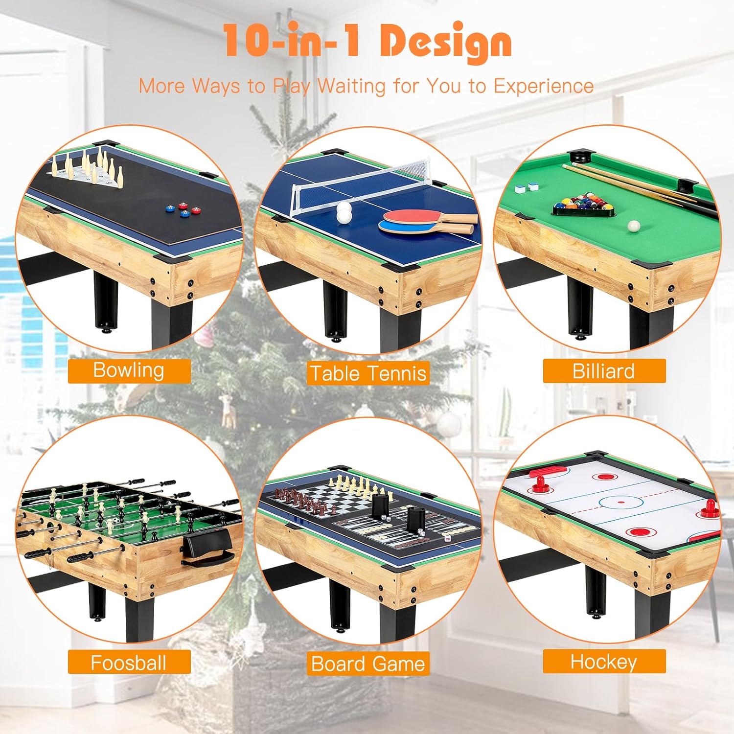 Multi Game Table, 10 in 1 Combo Game Table w/Foosball Table, Hockey, Pool Table, Ping Pong, Shuffleboard, Bowling & 4