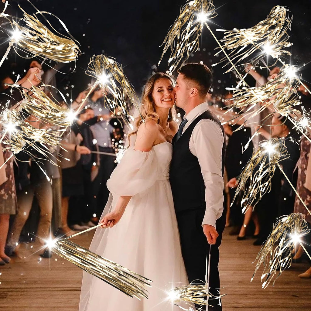 Drixbor 100 PCS Light Up Wedding Wands - LED Tinsel Streamers for Wedding Send Off & Grand Entrance, Party Favors