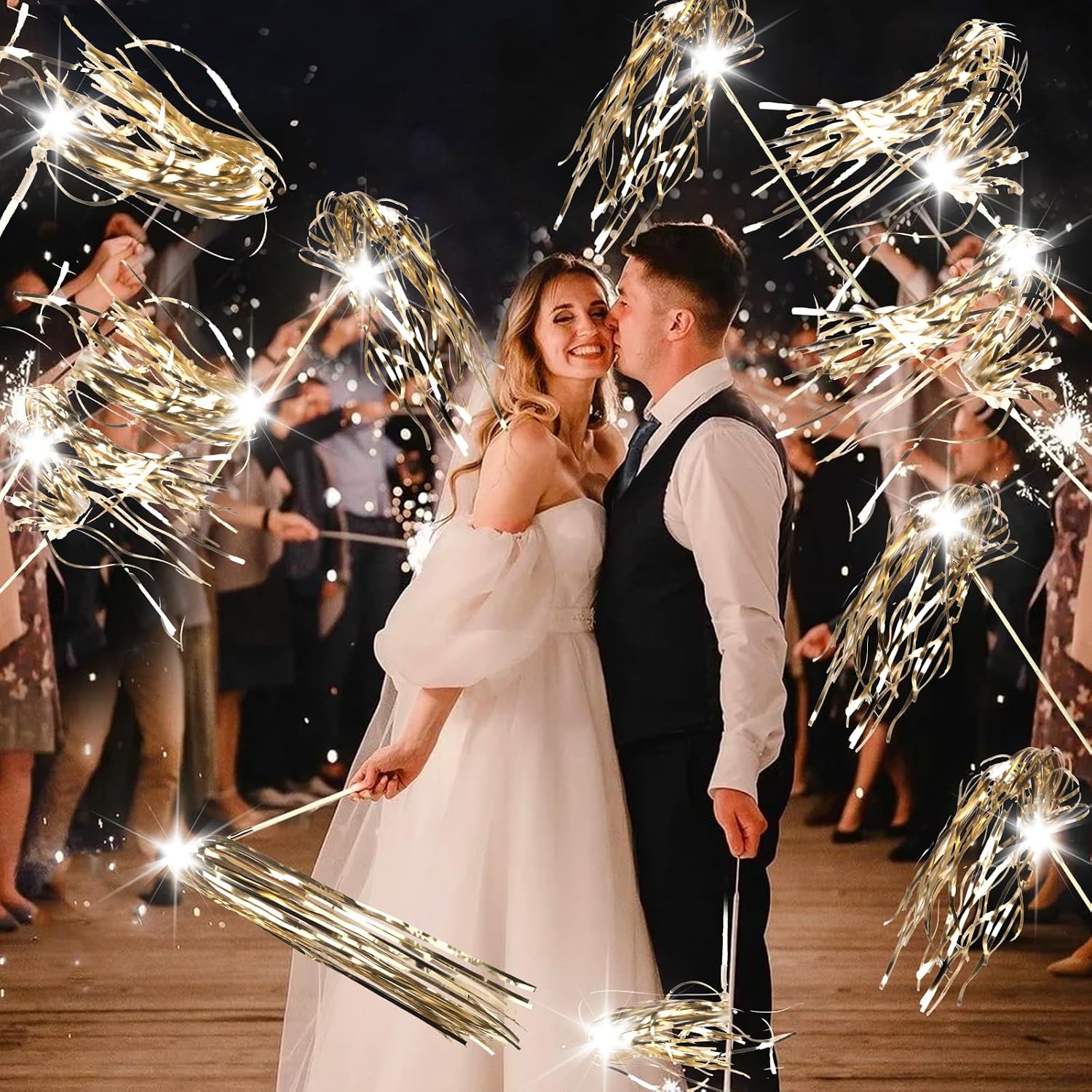 Drixbor 100 PCS Light Up Wedding Wands - LED Tinsel Streamers for Wedding Send Off & Grand Entrance, Party Favors
