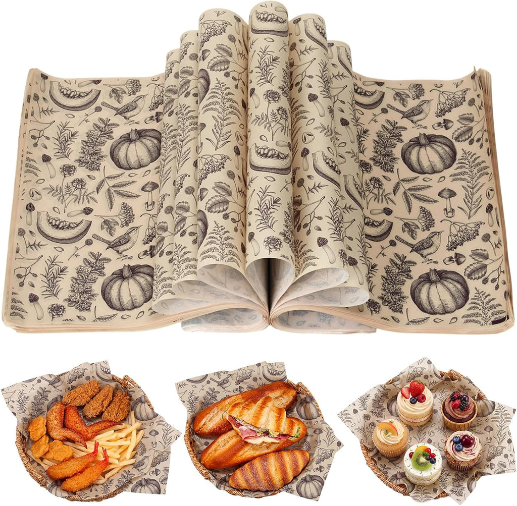 150 Pcs Fall Deli Wax Paper Sheets for Food Pumpkin Bird