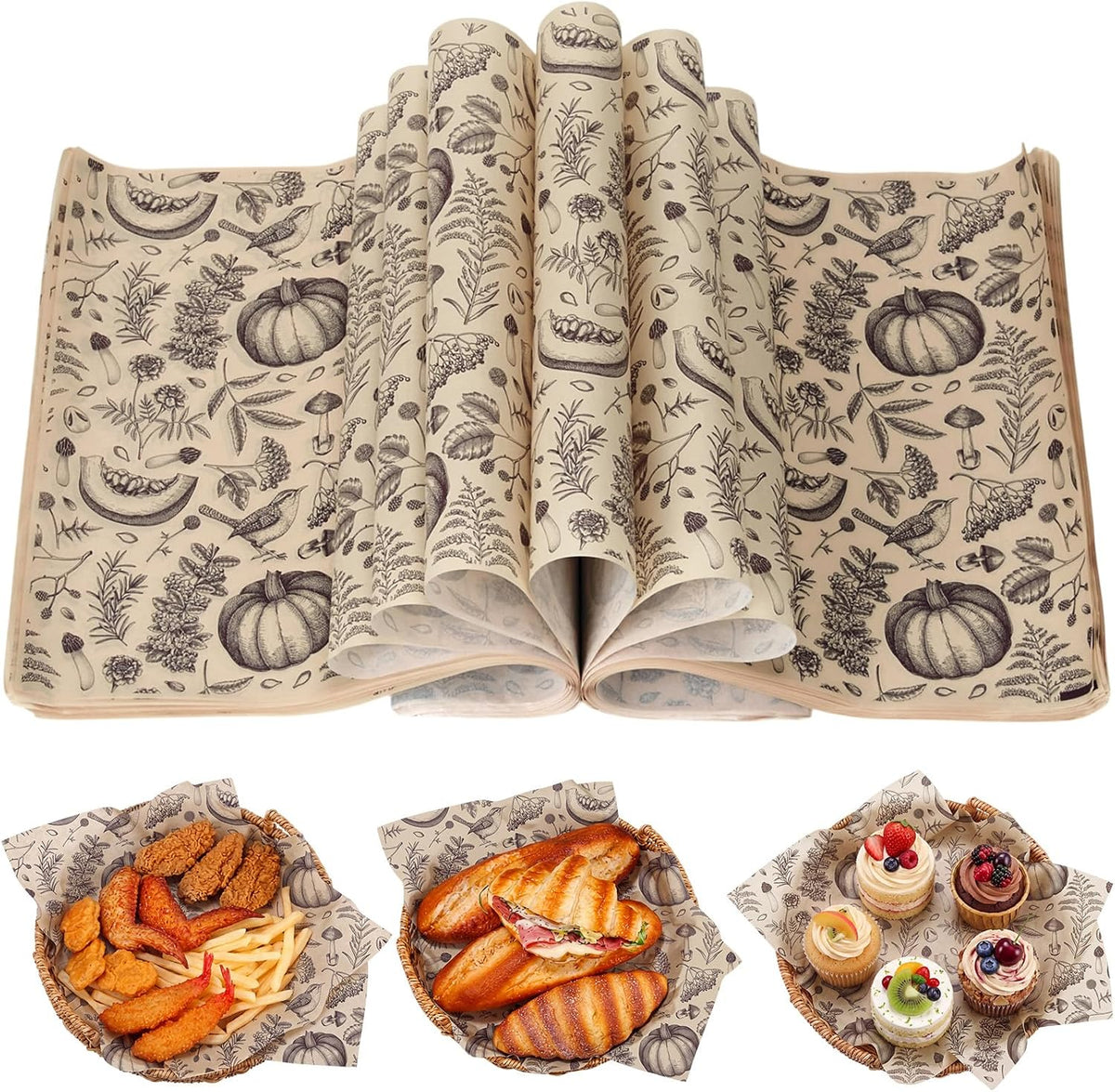 150 Pcs Fall Deli Wax Paper Sheets for Food Pumpkin Bird