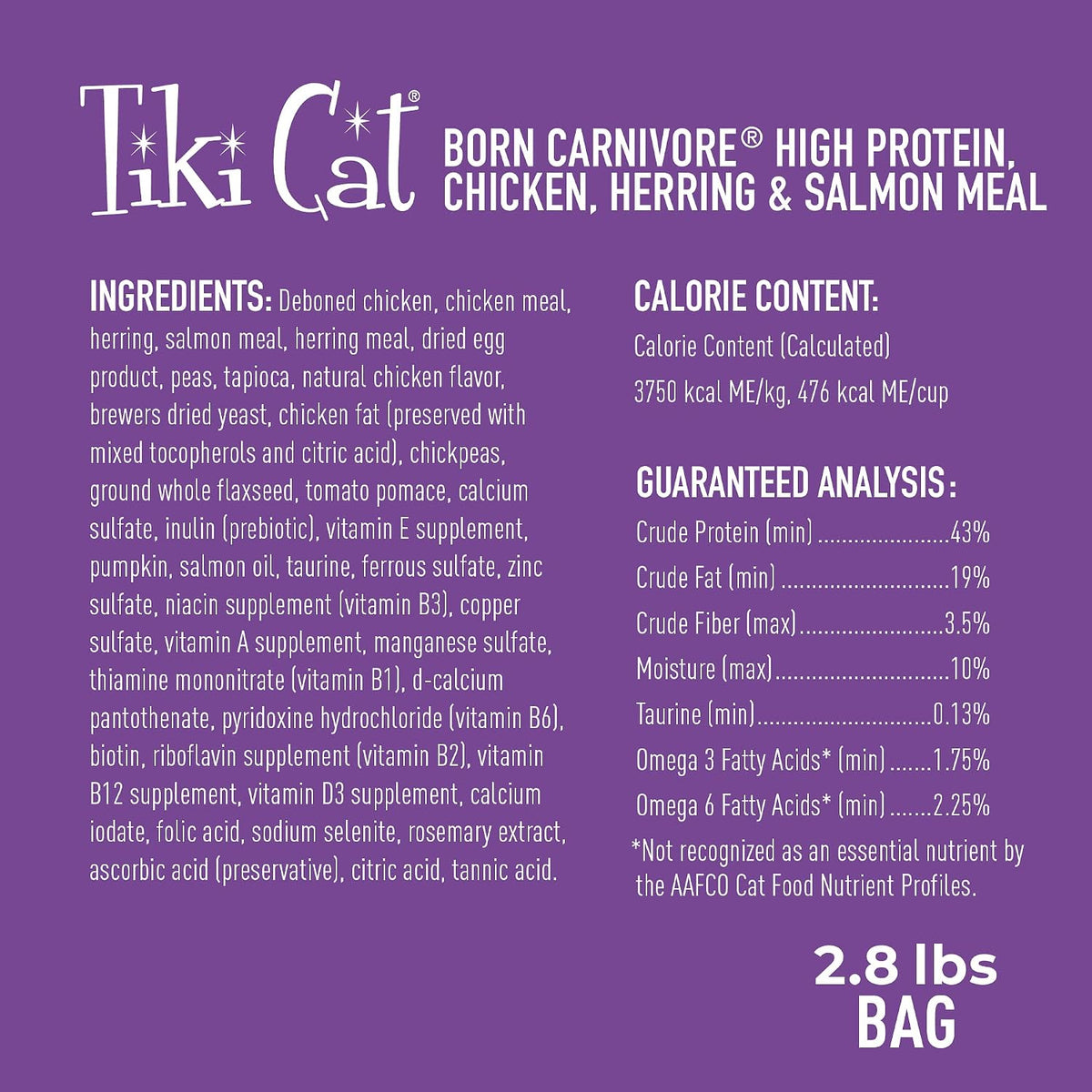 Tiki Cat Born Carnivore Dry Cat Food, Chicken, Herring & Salmon, 2.8 lb Bag