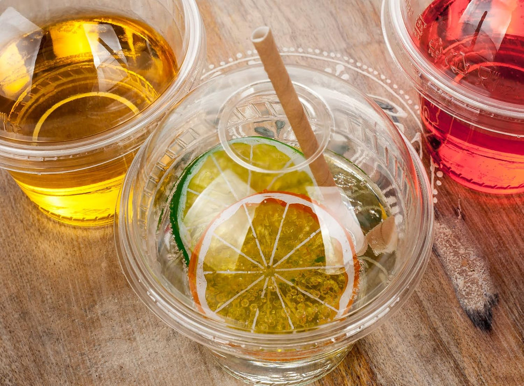 Cup series, 9oz Clear Plastic cups with Dome lids with hole 50sets, BPA Free