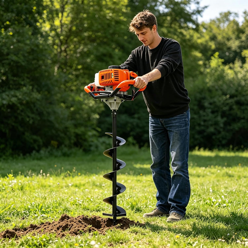 Post Hole Digger, 52CC Auger Post Hole Digger, Gas Powered Earth Digger with Earth Auger Drill Bit Long Alloy Steel
