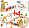 55PCS Wooden Train Set, Durable Wooden Railway Tracks | Compatible with Major Brand Tracks, Educational Toy for