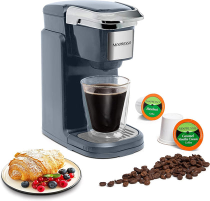 Single Serve Coffee Maker K Cup Coffee Maker for K Pods & Grounds | Compact 800W Gray Coffee Machine with 12 Oz Water
