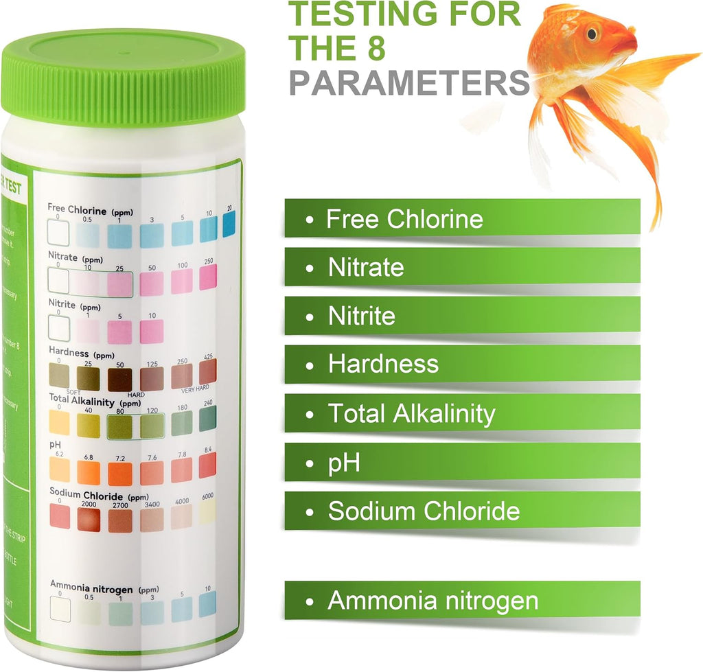 8-in-1 Aquarium Test Kit for Fish Tanks - Quick & Accurate Water Testing Strips for Aquariums & Ponds. Tests pH