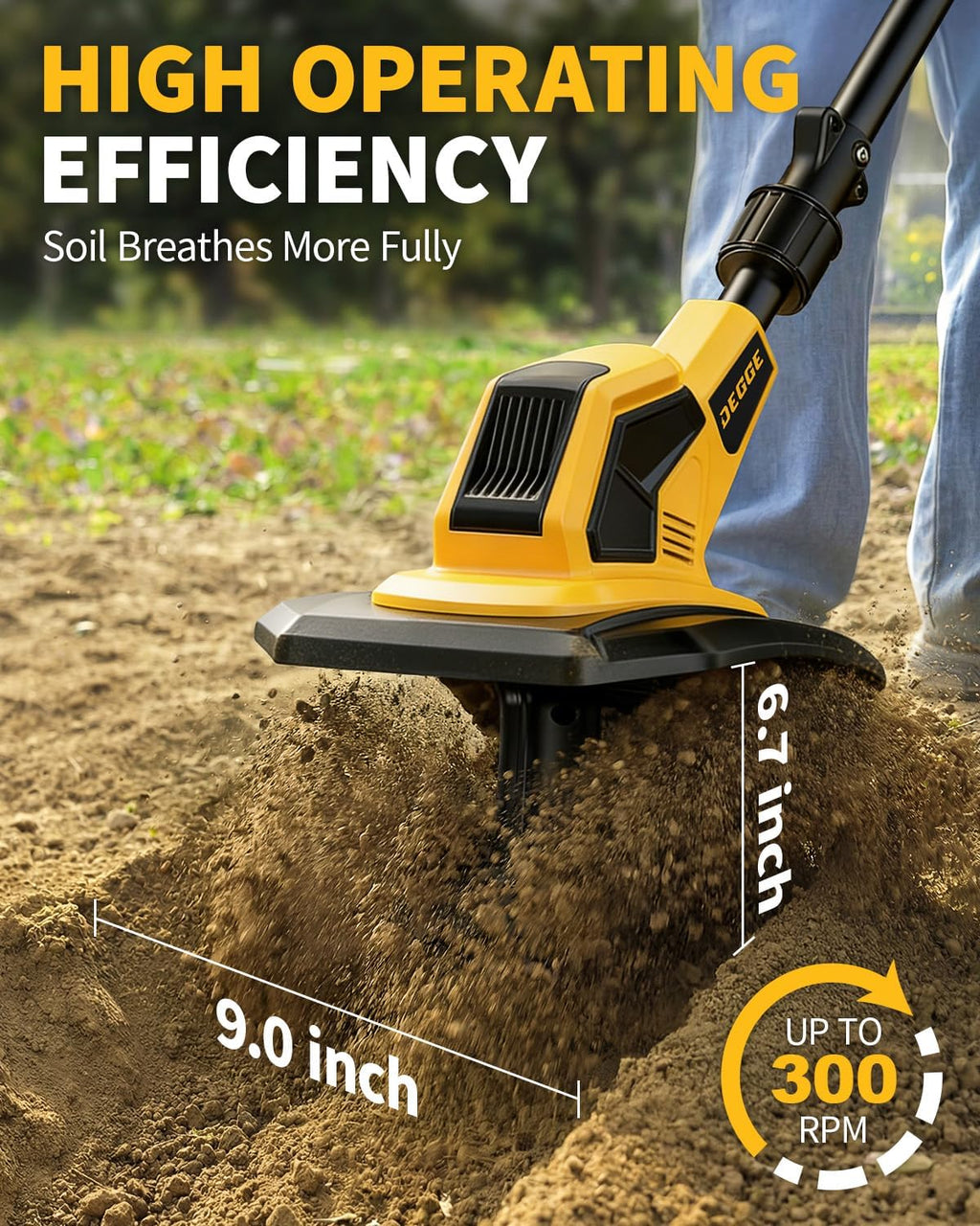 Tiller, Cordless Tiller Cultivator with 48 Steel Tines, 9 inch Tilling Width and 6.7 inch Depth, 2 x 3.0Ah 21V