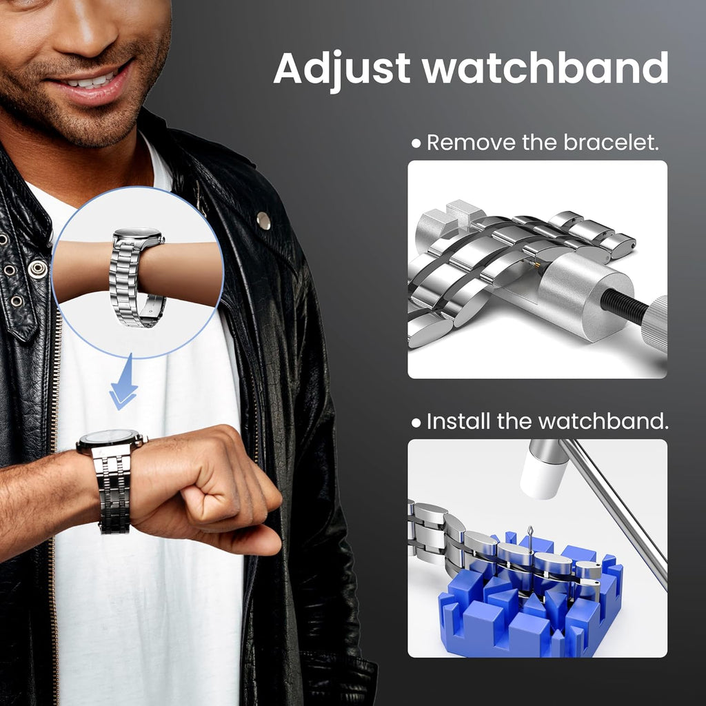 Watch Repair Kit for Battery Replacement & Link Removal, Resizing &Opener, Watch Repair and Cleaning Screwdriver Set