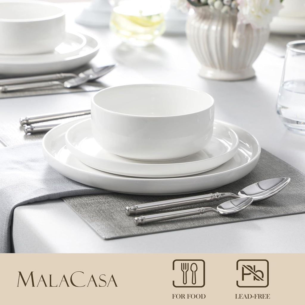 12 Pcs Porcelain Plates and Bowls Sets,Dinnerware Set for 4,White