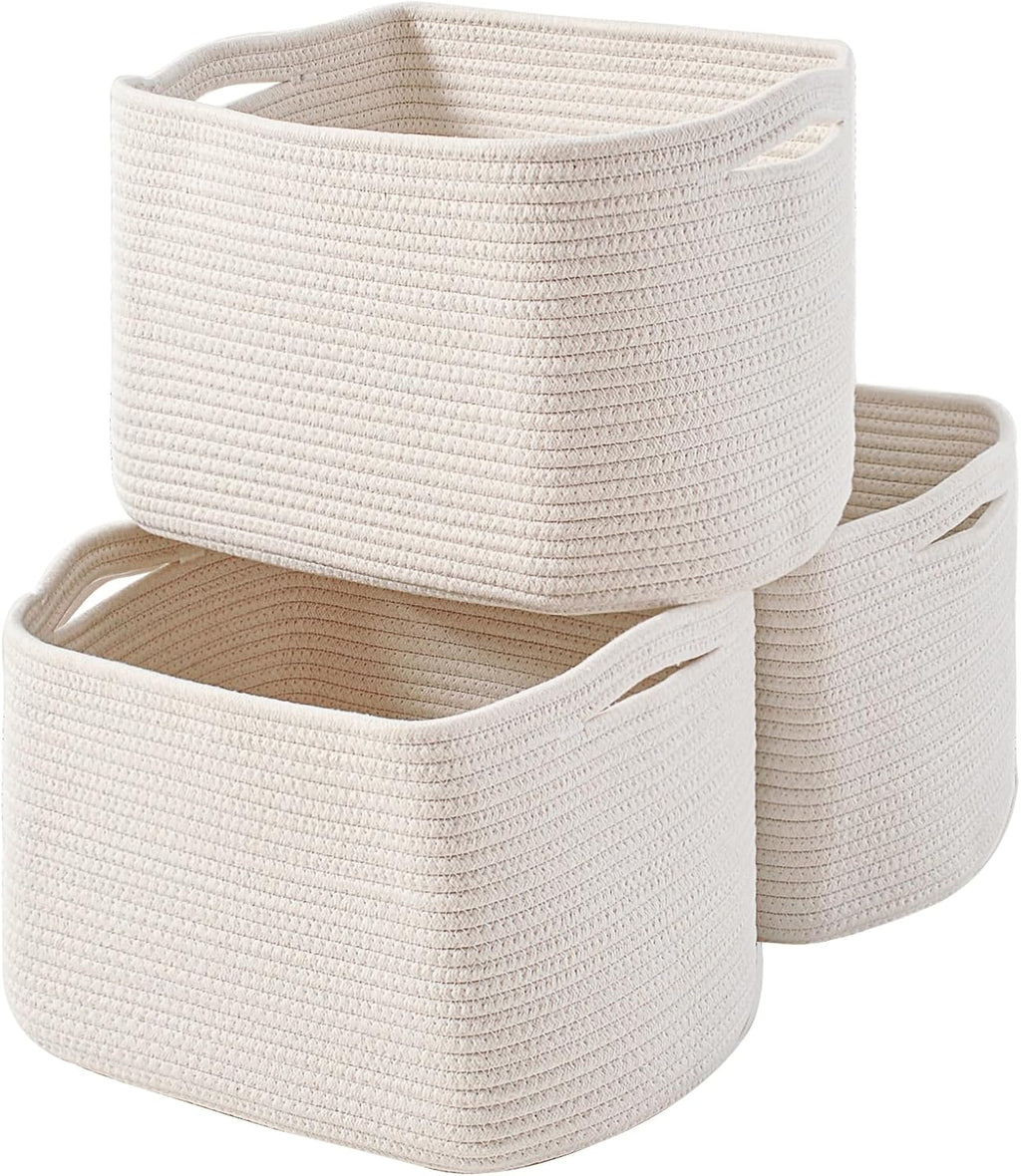 Storage Baskets for Organizing Shelves, Woven Cotton Rope Bins for Baby Nursery Organization, Book Toy Towel