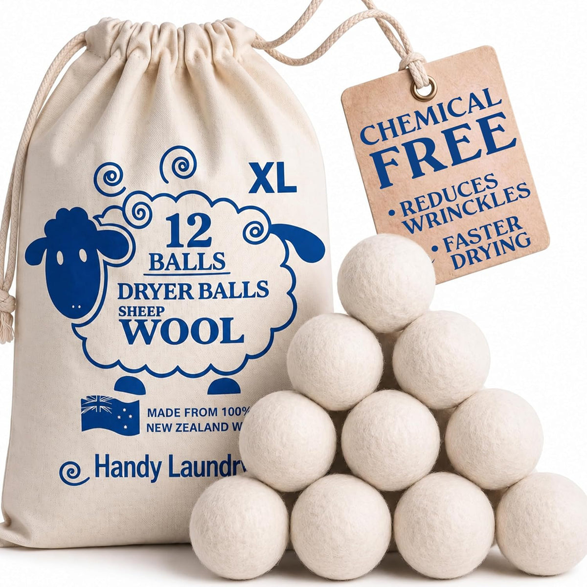 Wool Dryer Balls 12-Pack, Reusable Natural Fabric Softener