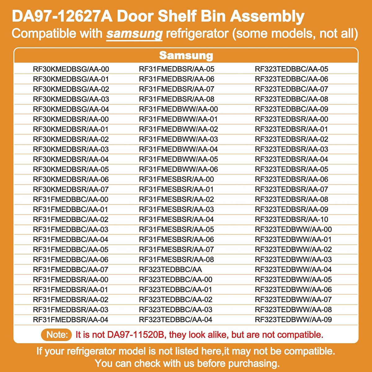 DA97-12627A Door Shelf Bin Compatible with samsung Refrigerator: RF31FMESBSR/AA, RF323TEDBSR/AA, RF323TEDBWW/AA etc.Assembly Guard-ref R Replacement PS4176638, AP5623305, 3288944, EAP4176638