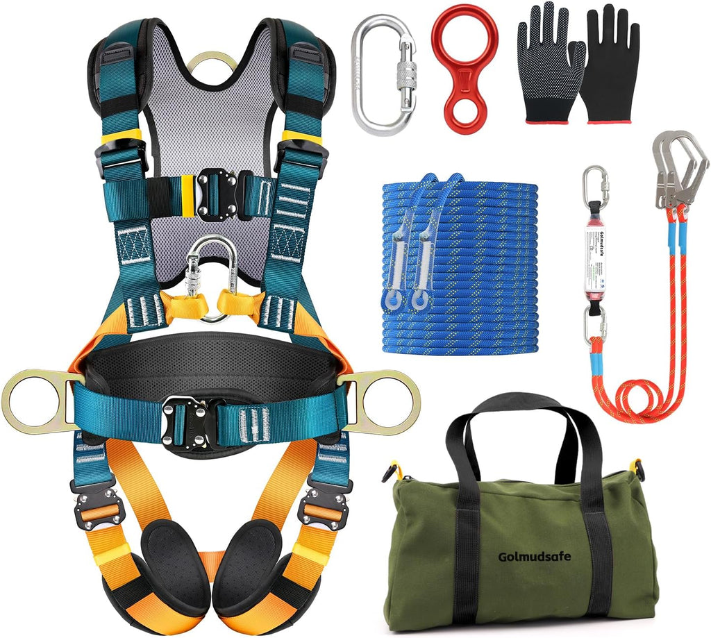 Fall Protection Harness,Safety Harness Fall Protection for Roofing/Electrical Work,Cushion bag&extra 30FT Rope
