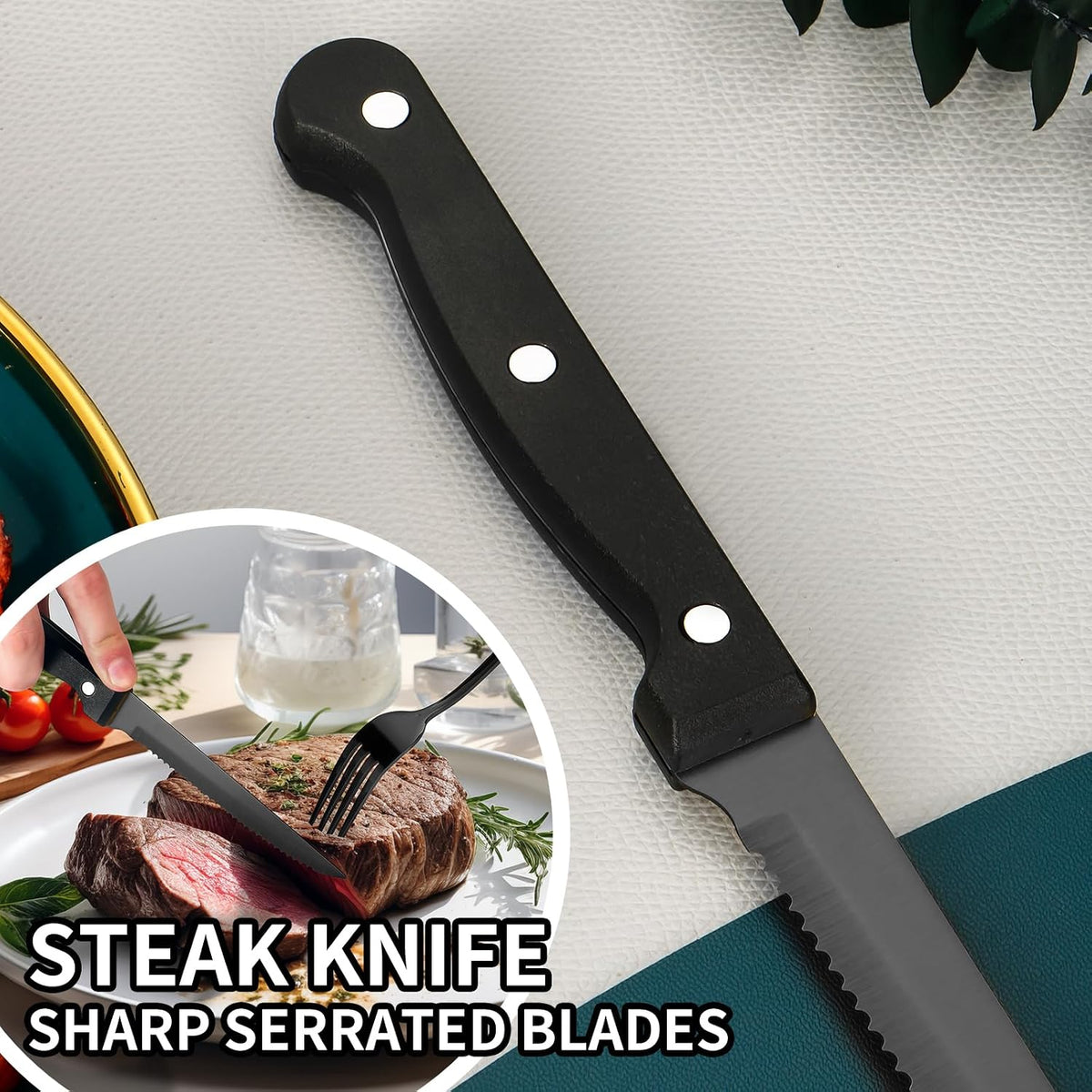 60-Piece Black Silverware Set with Steak Knives Black Stainless Steel Flatware Set for 10 Food Grade Tableware