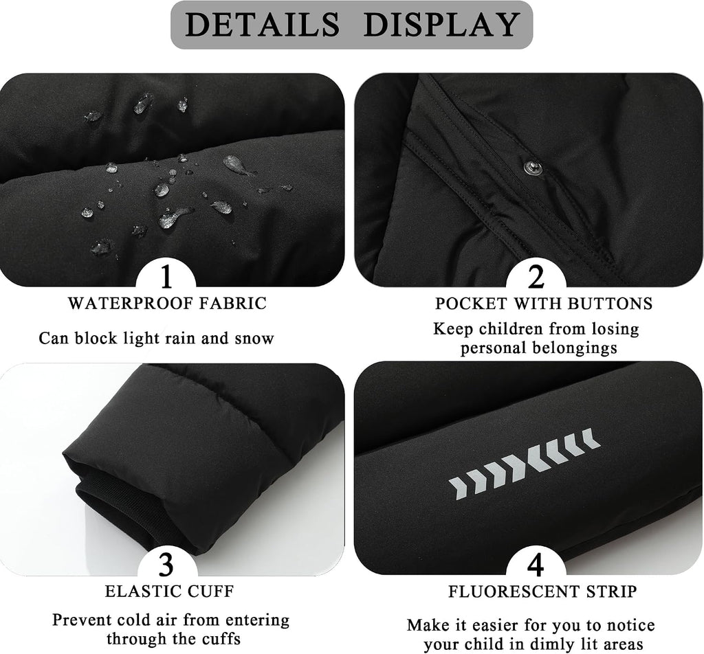 Boy's Waterproof Winter Coat Warm Down Jacket Hooded Puffer Parka | Insulated Fleece-Lined Outerwear for Kids