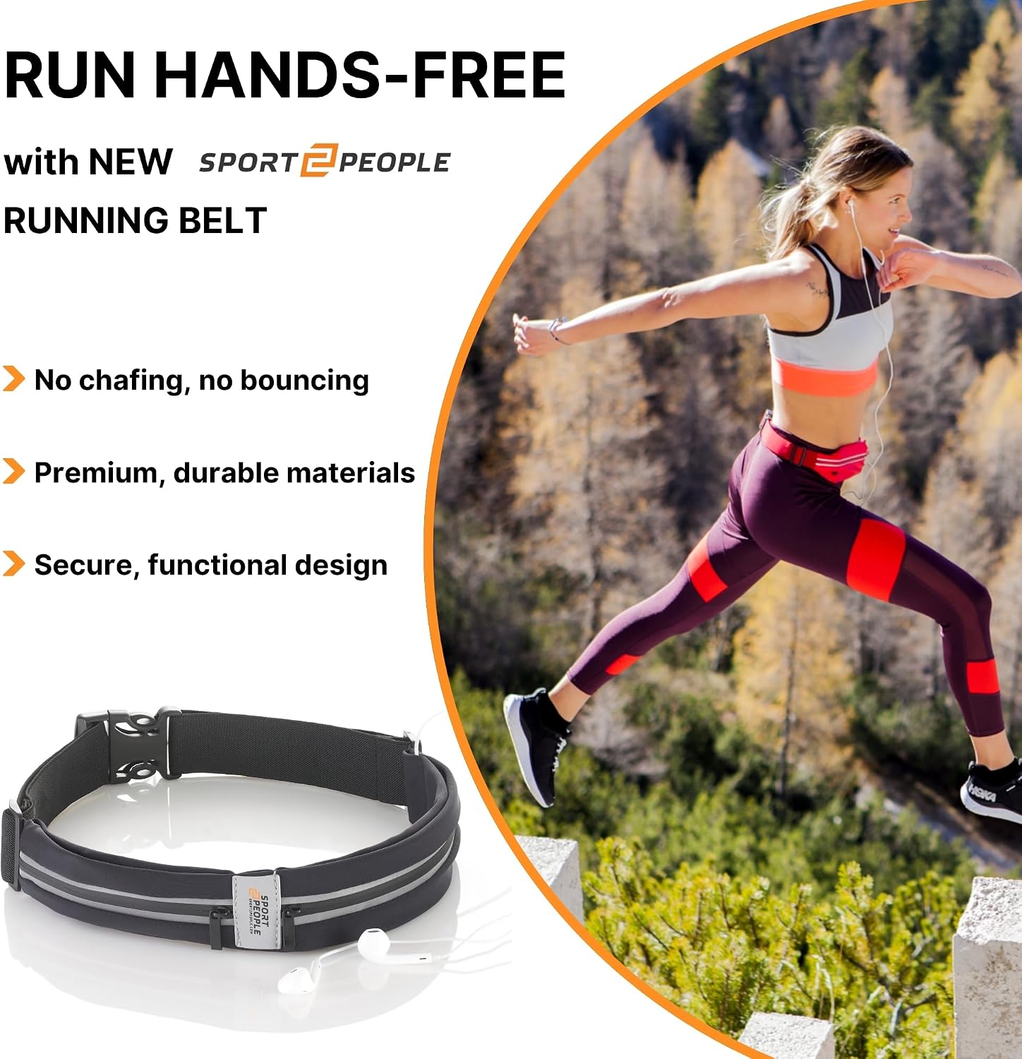Running Belt for Women and Men, Waterproof Phone Holder for Running, Reflective 2-Pocket Waist Pack for Storing