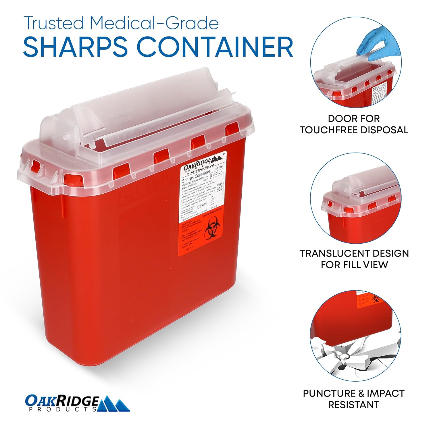 Transparent Sharps Container for Home Use and Professional 5.4 Quart (1-Pack), Touchless Biohazard Needle and Syringe