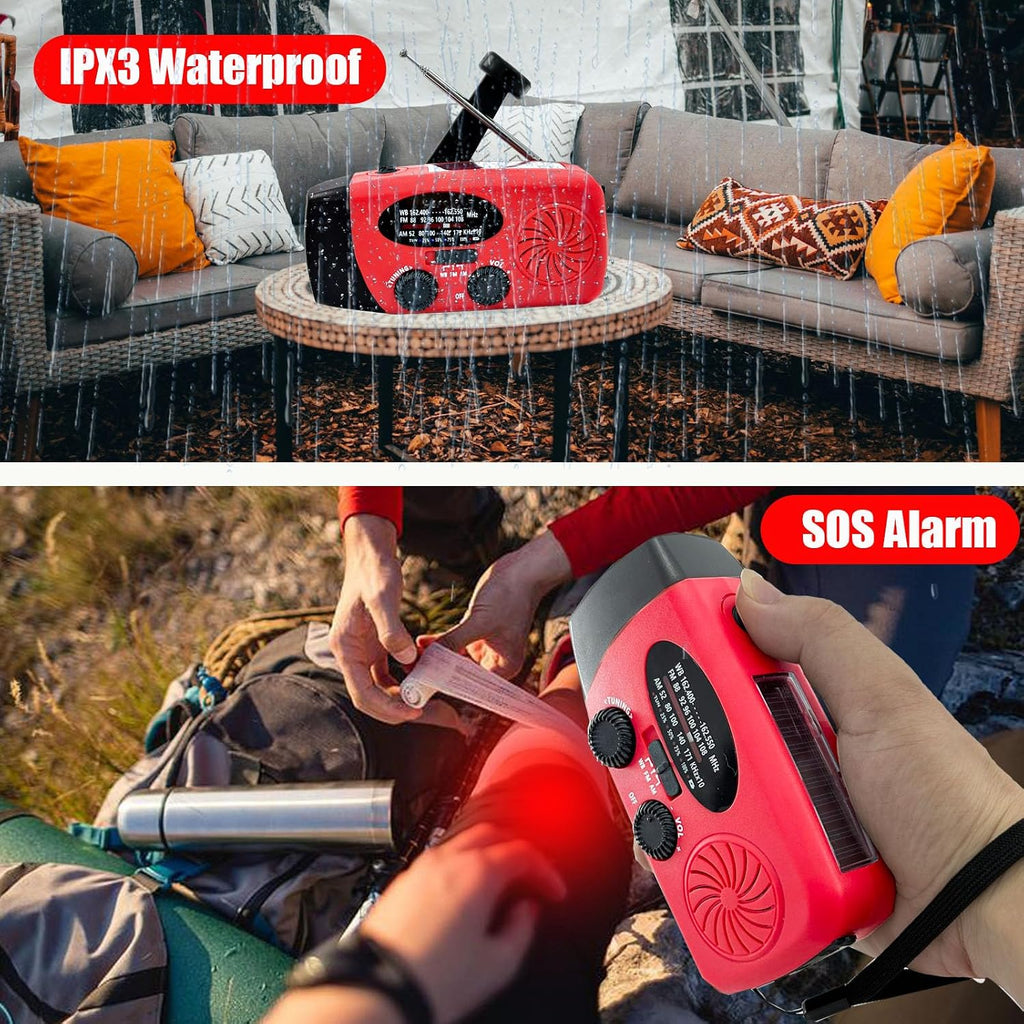 Portable 2000mAh Hand Crank Emergency Solar Panel SOS Weather Radio, Self-Powered 7 NOAA Channels Emergency Radio
