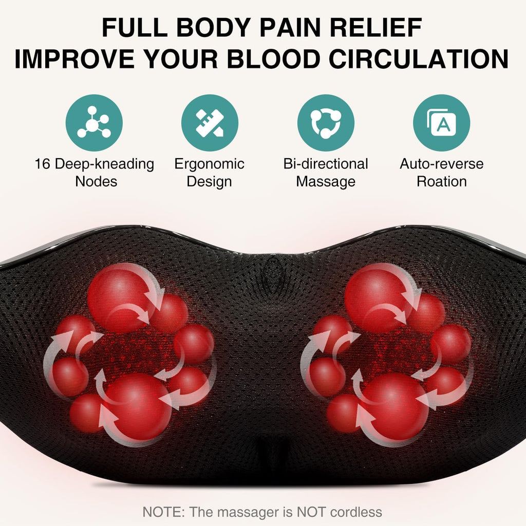 Shiatsu Neck Massager with Heat for Pain Relief Deep Tissue, 2026 Upgraded 3D Back Shoulder Kneading Massage Pillow
