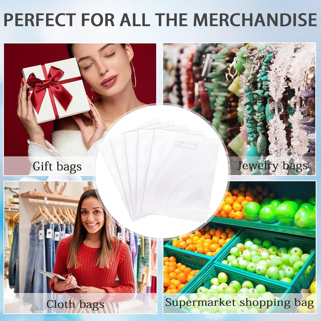 200 Pack 12'' x 15'' Clear Plastic Gift Bag with Die Cut Handle