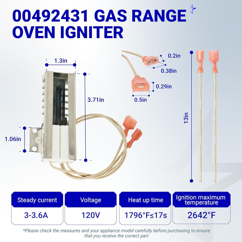 [Upgraded] BlueStars 00492431 Gas Range Oven Igniter for Bosch & Thermador