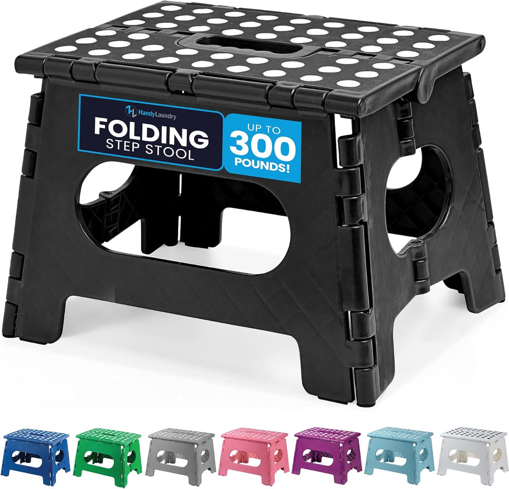 Folding Step Stool - Sturdy Enough Collapsible Stool to Support Adults - Opens Easy with One Flip - Great for
