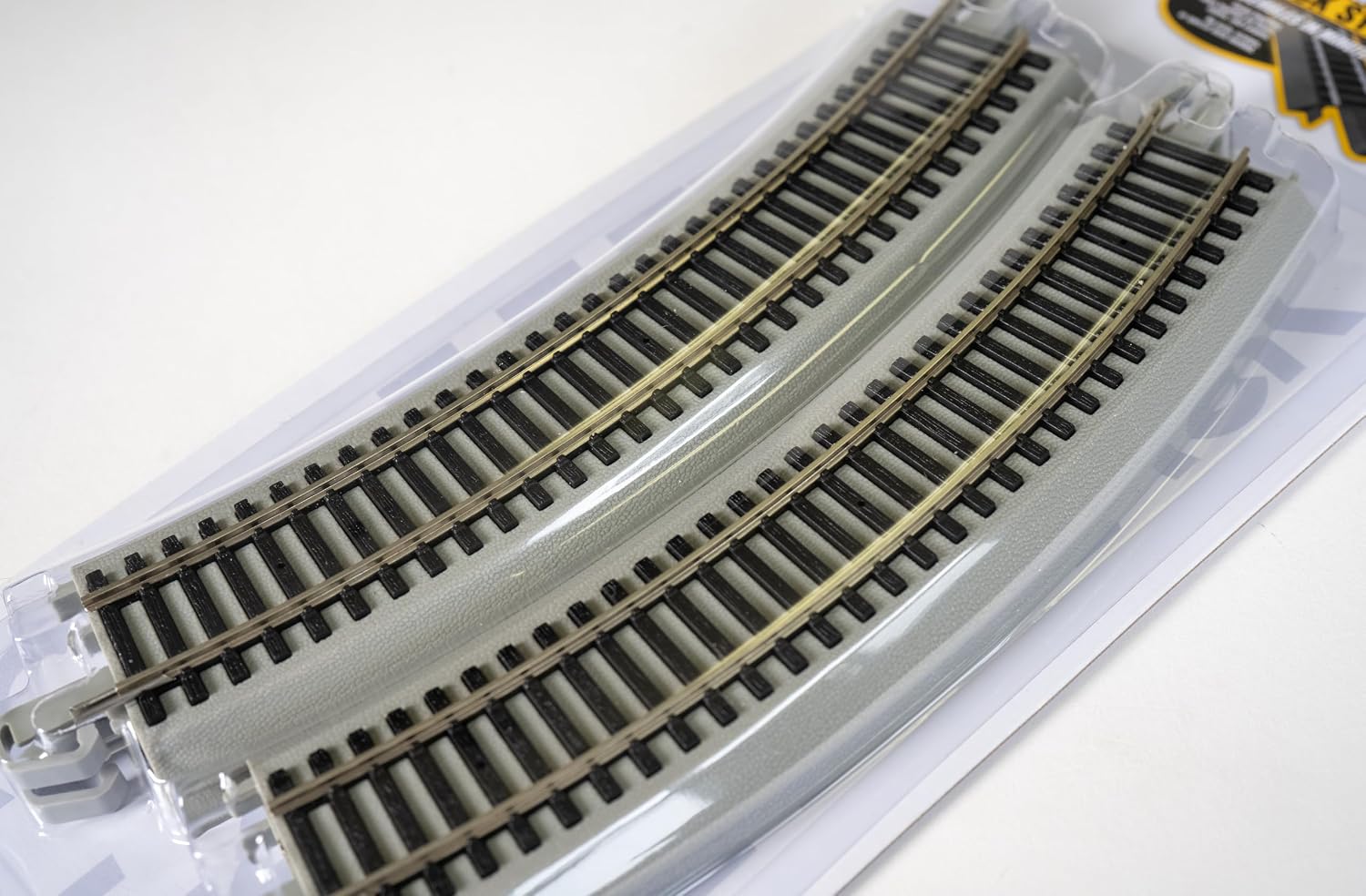 Trains 15" Radius Curved Track 4PK NS Rail with Roadbed HO Scale | Snap-Fit E-Z Track, 15” Radius Curved Track