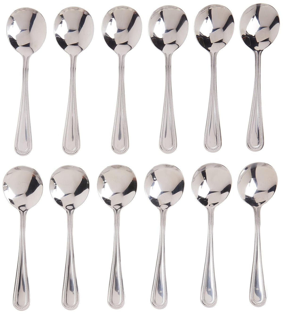 12-Piece Dots Bouillon Spoon Set, 18-0 Stainless Steel,Silver