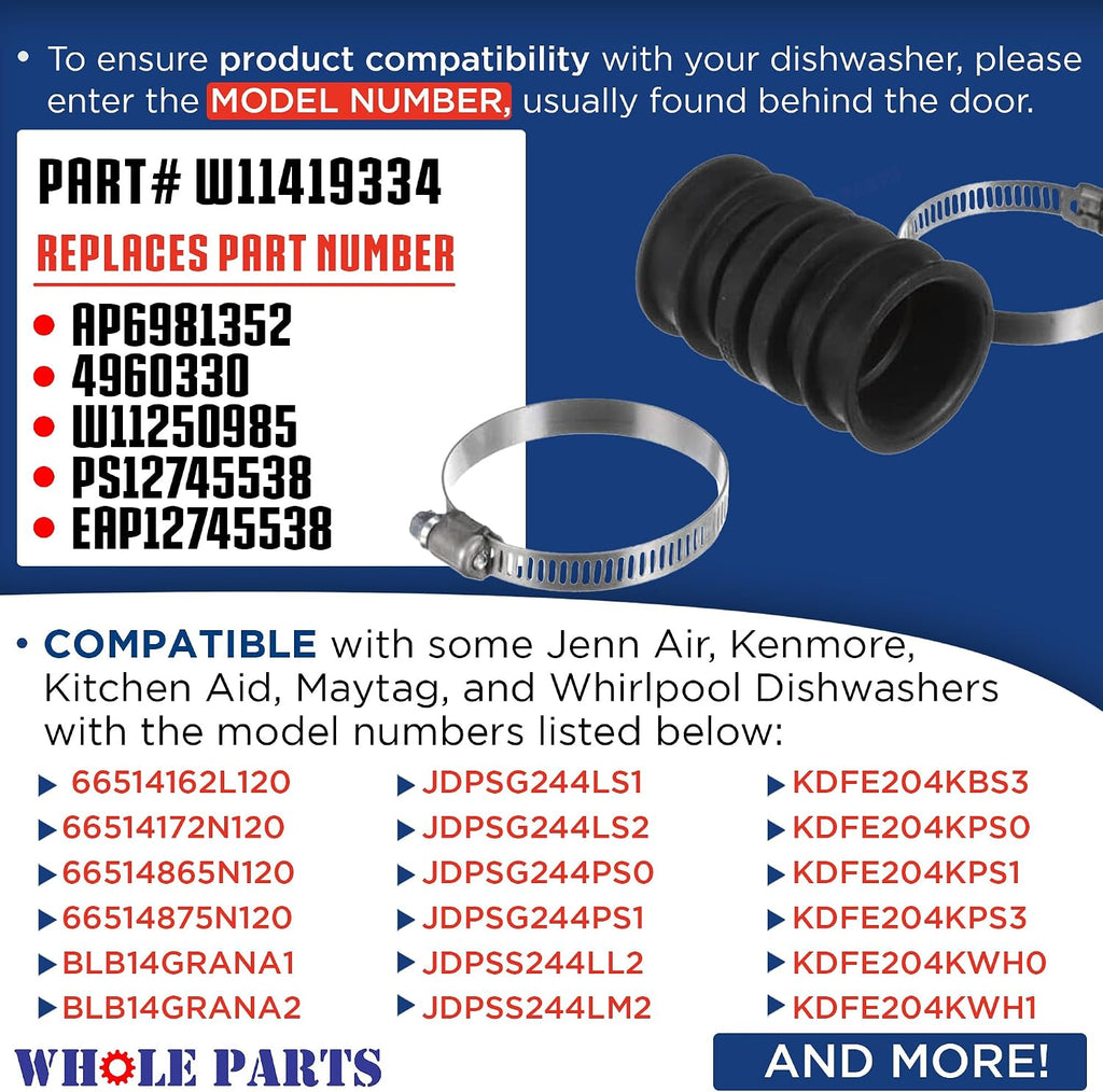 Whole Parts Upgraded Dishwasher Hose Kit Part# W11419334