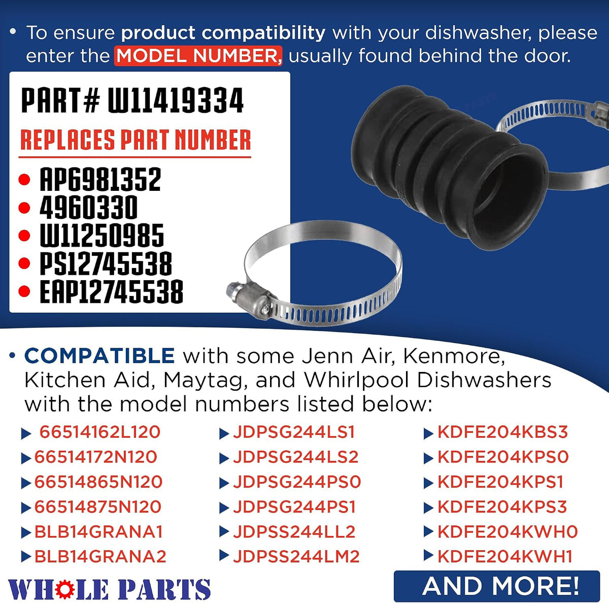 Whole Parts Upgraded Dishwasher Hose Kit Part# W11419334