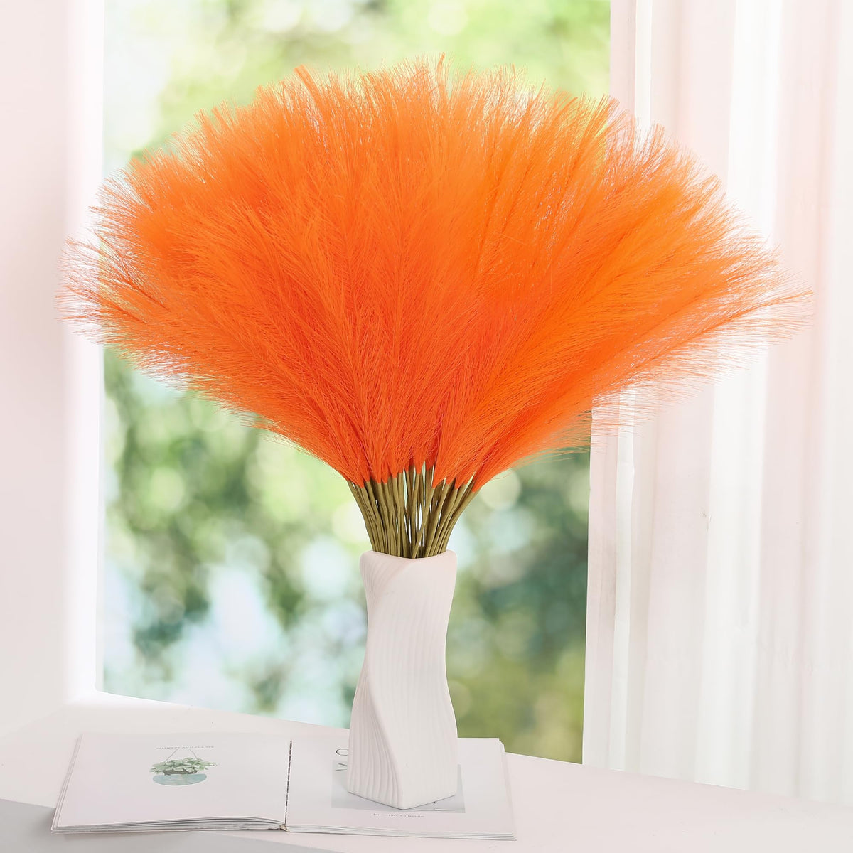 Faux Orange Pampas Grass, 60 pcs 24 Inch Artificial Pampas Decor