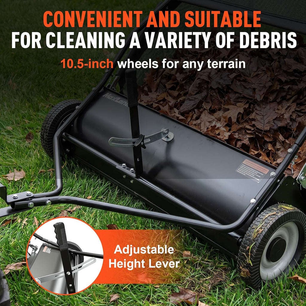 42-Inch Tow Behind Yard Sweeper for Lawn Tractor, 12 Cu.Ft. Large Capacity Leaf & Grass Collector with Adjustable