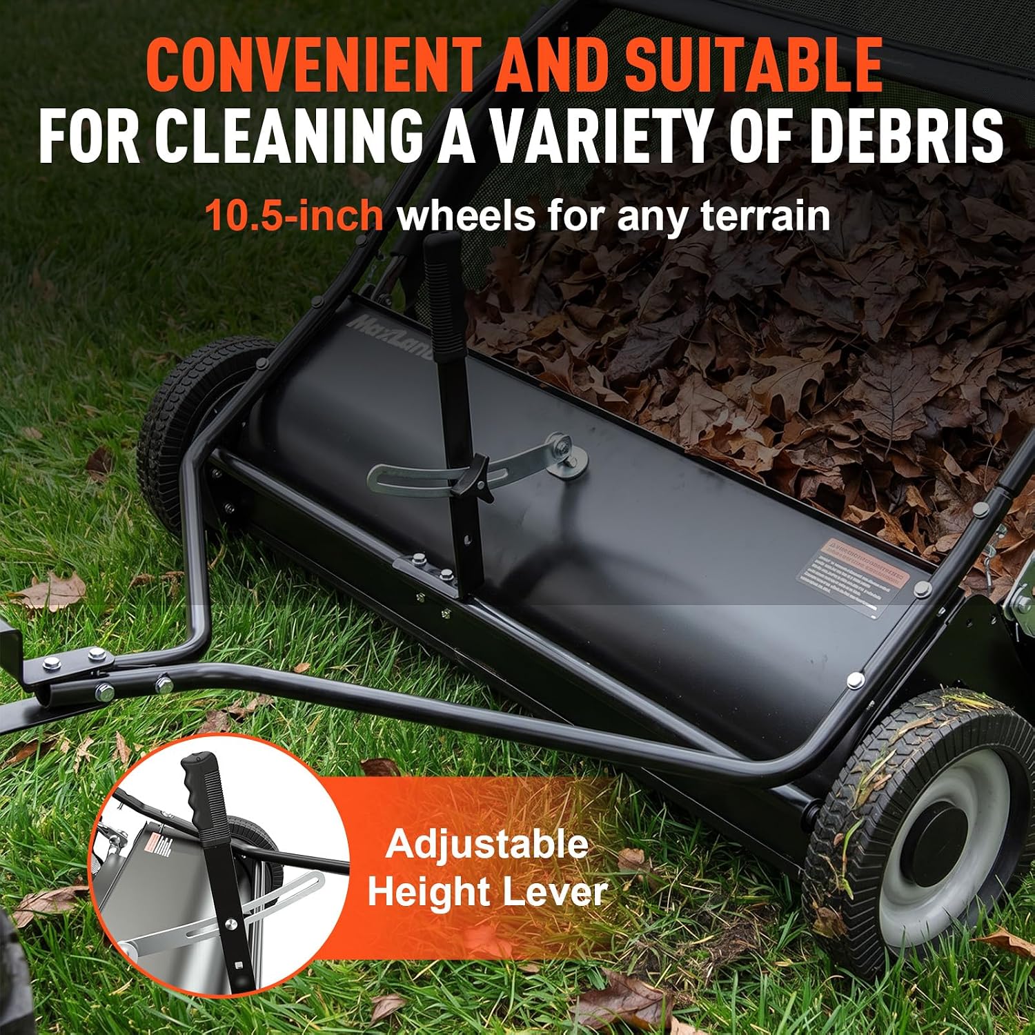 42-Inch Tow Behind Yard Sweeper for Lawn Tractor, 12 Cu.Ft. Large Capacity Leaf & Grass Collector with Adjustable