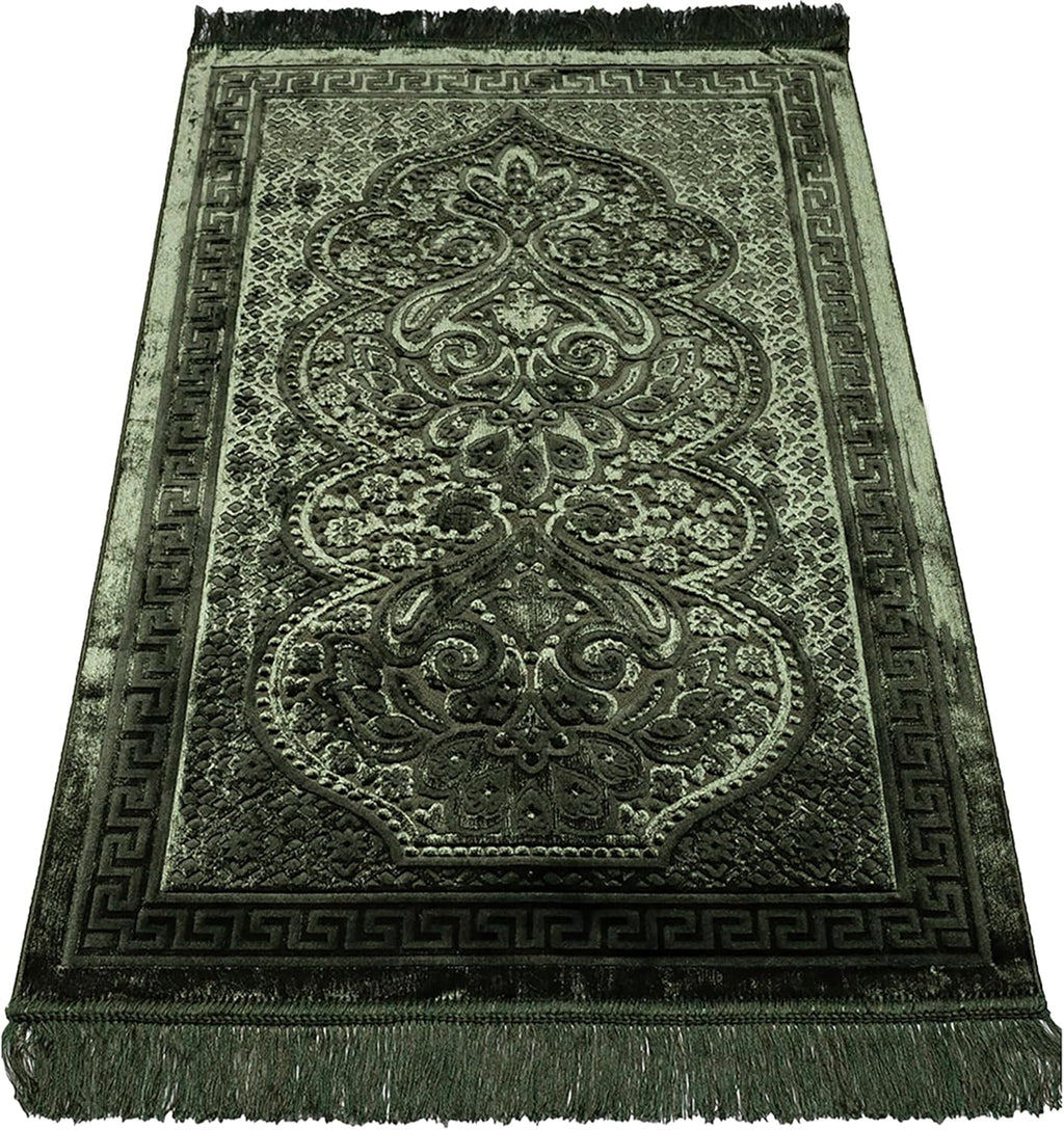 Luxury Velvet Plush Muslim Prayer Rug - Paisley (Dark Green)