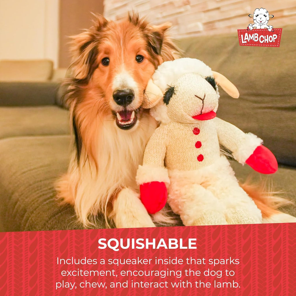 Lamb Chop Dog Plush Toy - Squeaky Toy for All Dogs - Extra Soft Plush - Stuffed Animal for Cuddling & Playing - Jumbo