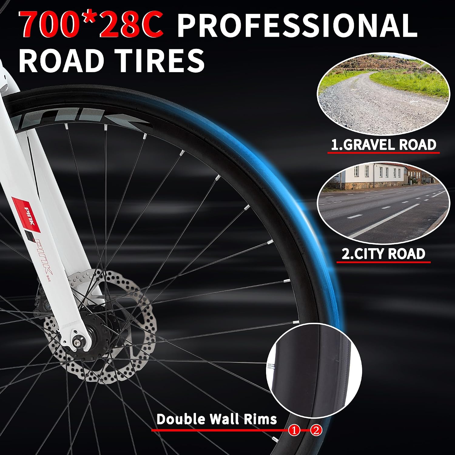 Road Bike, 700C City Commuter Bicycle, 21 Speeds Shimano Drivetrain Sport Racing Bike, Light Weight Aluminum Frame