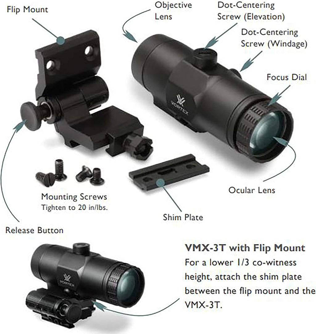 Optics Crossfire Red Dot Sight (CF-RD2) & 3X Magnifier w/Built-in Flip Mount (VMX-3T)
