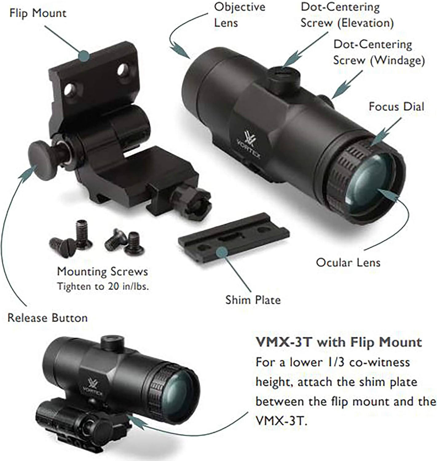 Optics Crossfire Red Dot Sight (CF-RD2) & 3X Magnifier w/Built-in Flip Mount (VMX-3T)