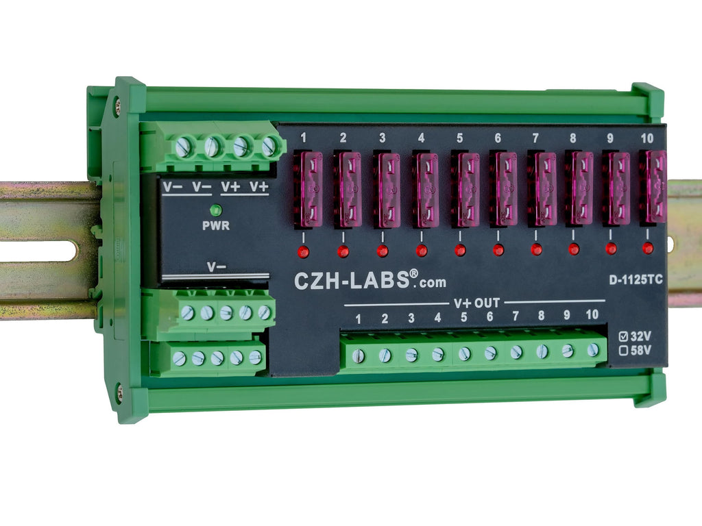 DIN Rail Mount DC5-32V 10 Position Terminal Block Power Distribution Module