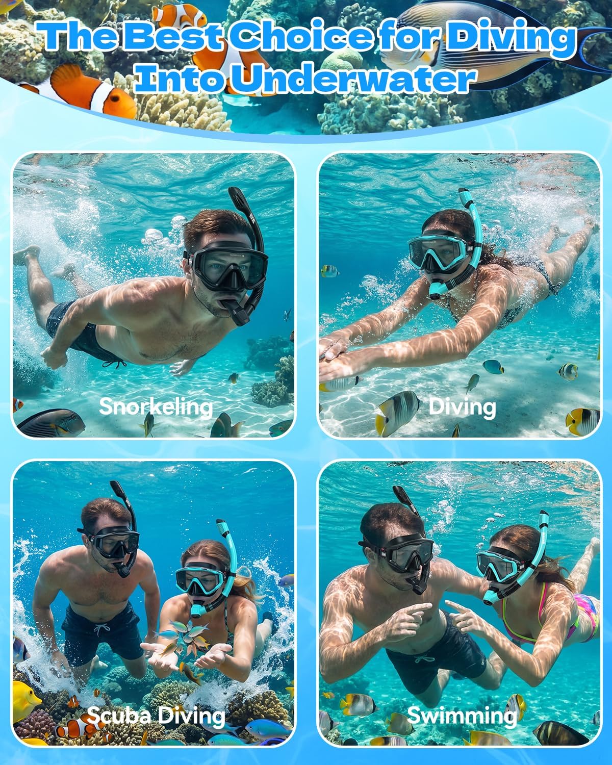 Snorkeling Gear for Adult with Travel Mesh Bag | Snorkel Mask, Dry Top Snorkel, Anti-Fog, Panoramic Wide View