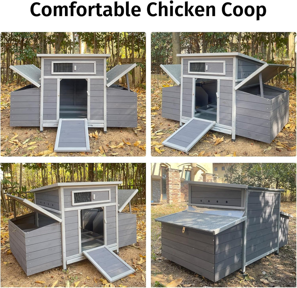 Large Wooden Chicken Coop, Outdoor Large Chicken Coop with 6 Nesting Boxes